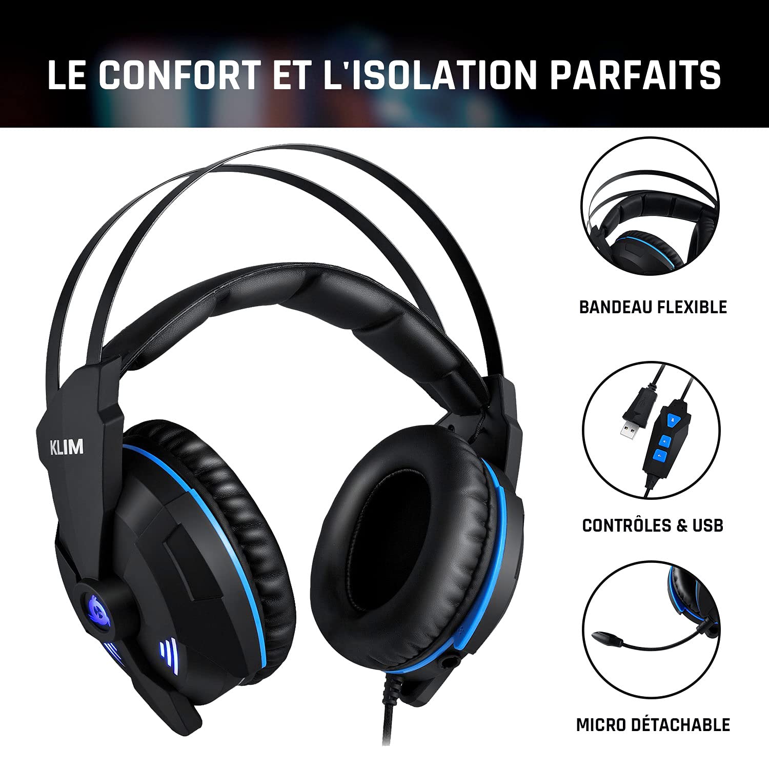 KLIM Impact V2 - Casque Gamer USB - Son 7.1 Surround + Isolation - Audio Haute Qualité + Fortes Basses - Micro Casque Gaming Jeux Vidéo pour PC PS4 PS5