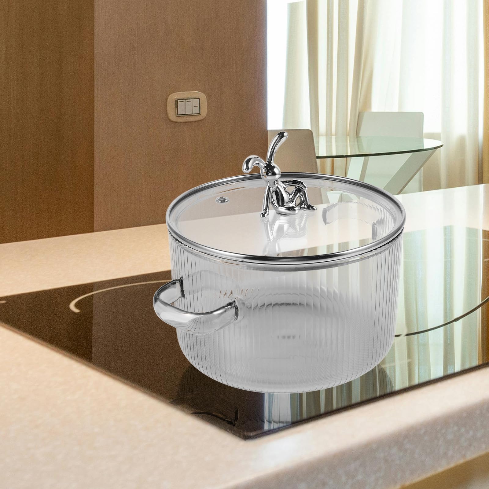 Pentola in Vetro a Tema Coniglio da 1500ml, Pentola per Zuppa con Coperchio, Multiuso e Stabile, per Cucina Casalinga e Preparazione di Zuppe e Brodi