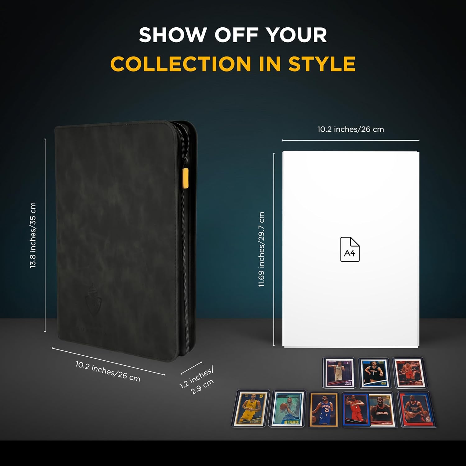 Card Guardian - 9 Pocket Premium Binder with Zipper for 504 Cards - Side Loading Pockets for Trading Card Games TCG (Black)