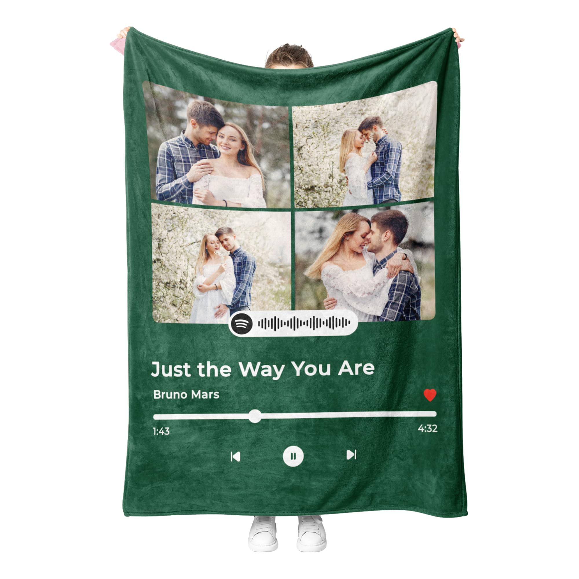 Print Maniacs Spotify Photo 4 Personalised Blanket With Spotify Code, Personalizsed Photo Blankets With Spotify Music Cover, Valentines Gifts For Him, Personalised Gifts For Valentine's Day, Anniversary