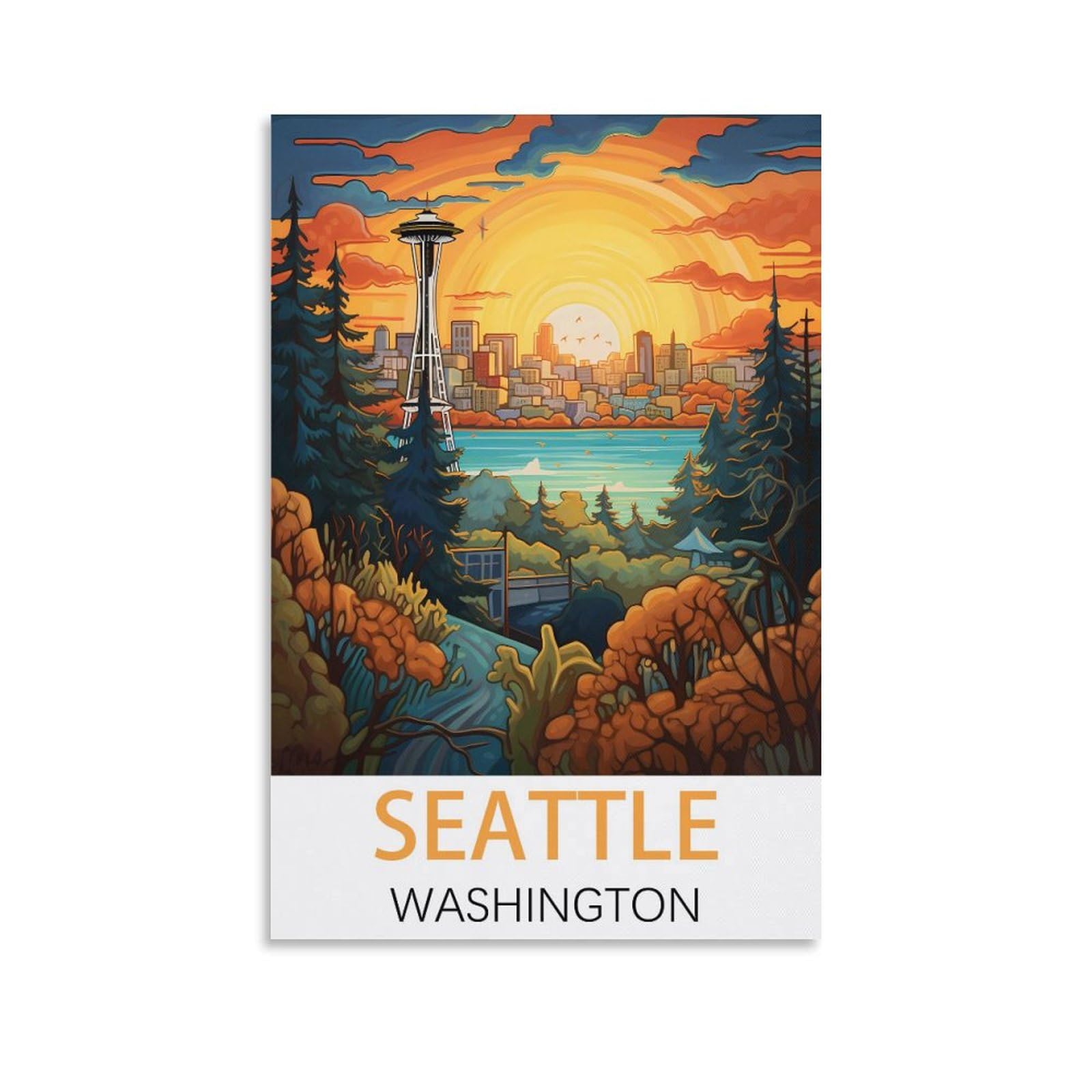 Javon Unframe-Style Seattle Washington Vintage Travel Posters 08X12inch(20X30cm) Canvas Art Poster And Wall Art Picture Print Bedroom Decor