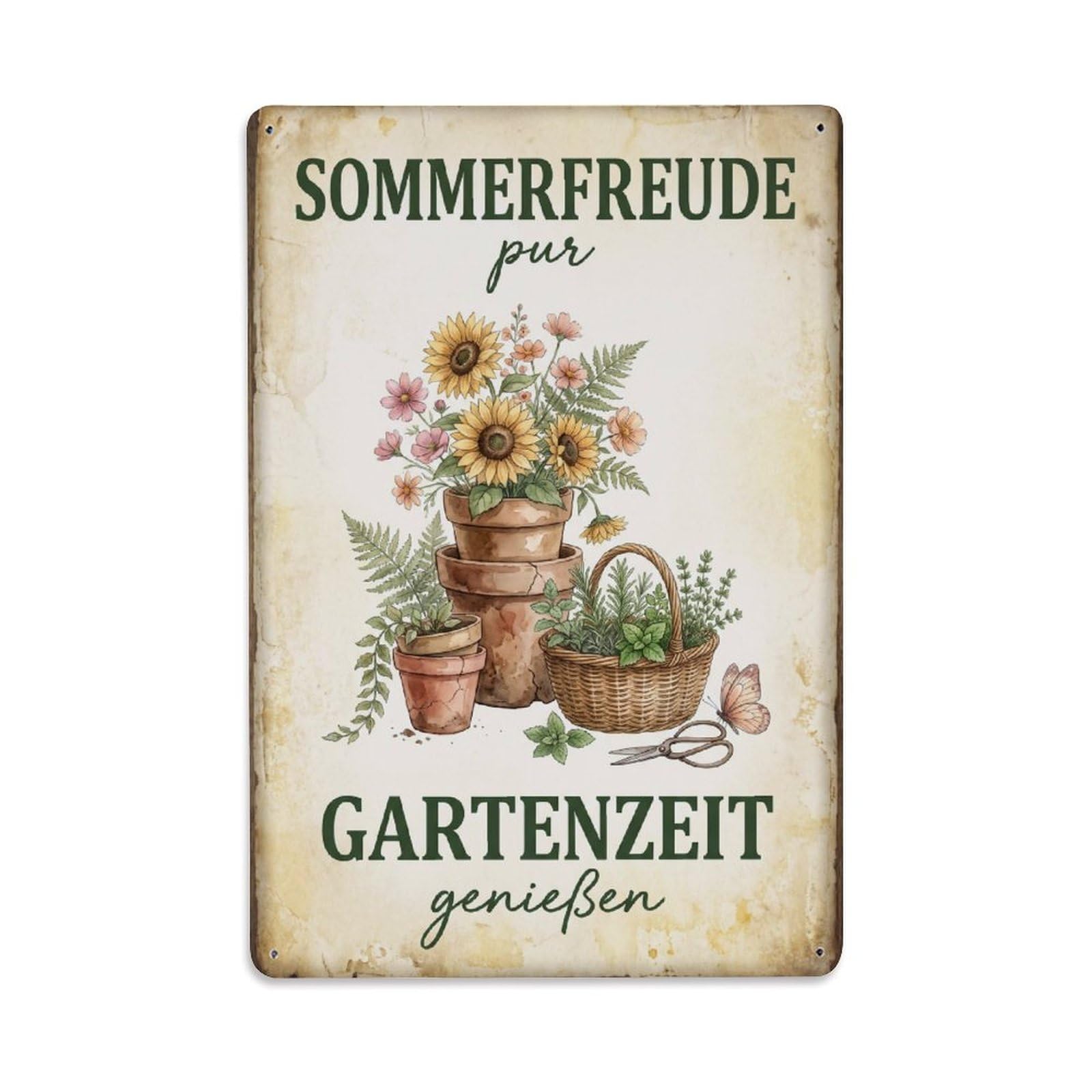 Vintage Funny Garden Summer Joy Pure Rustic Gate Whimsical Metal Tin Sign Plaque Wall Decor for Cafe, Club Bar, Office, Garden Metal Poster 8x12Inch