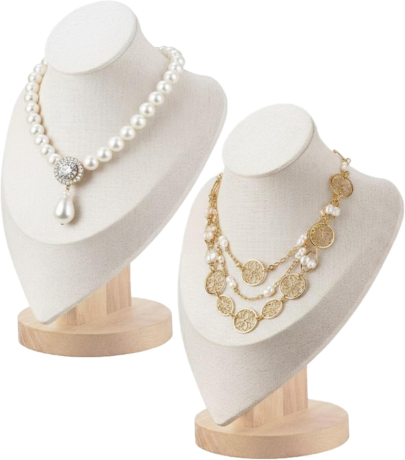 ZILAMGOO 2 Pcs Necklace Display Stand Jewelry Bust Display Stands Jewelry Photography Props For Home or Store Show (beige velvet, 9.6")