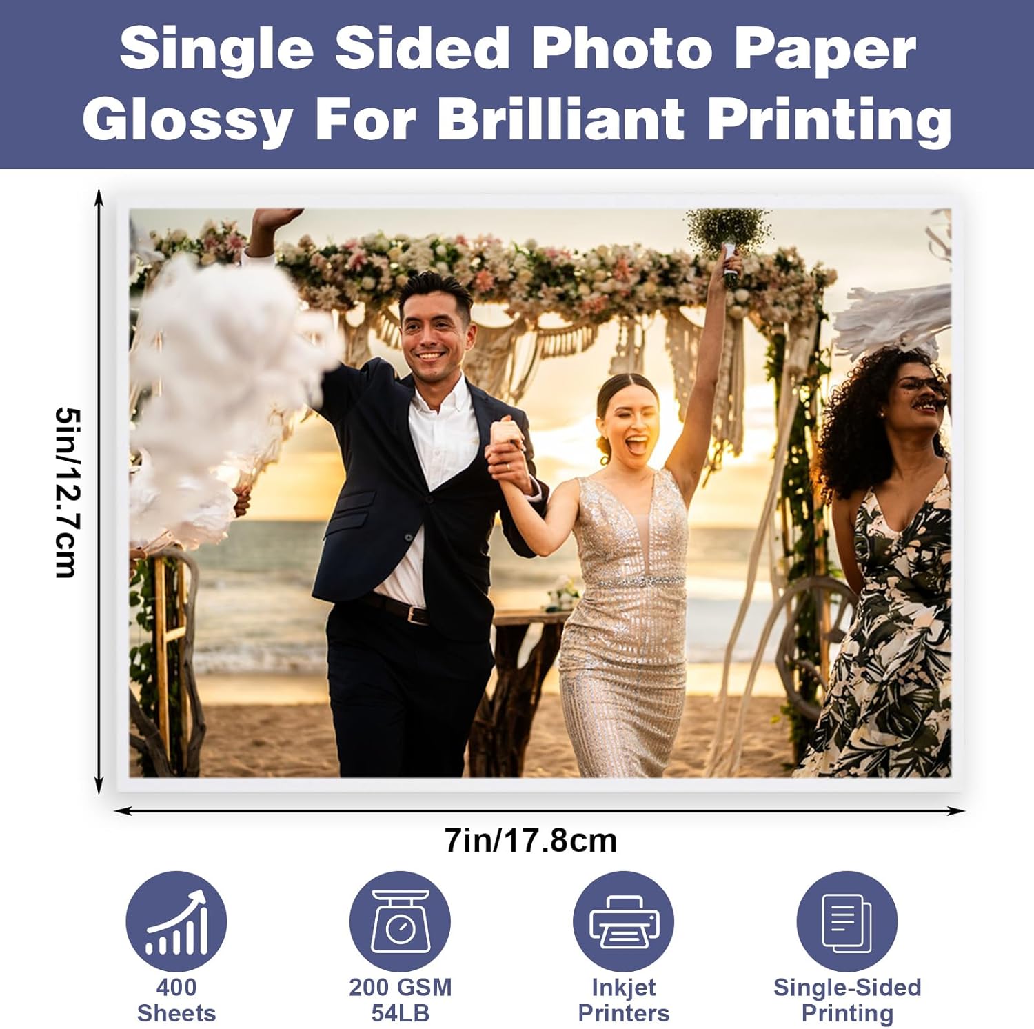 400 Sheets 5x7 Photo Paper Glossy Cardstock for Inkjet Printing - 200 GSM High Gloss Photo Paper for Pictures, Calendars, Greeting Cards, and More - single-Sided Glossy Finish