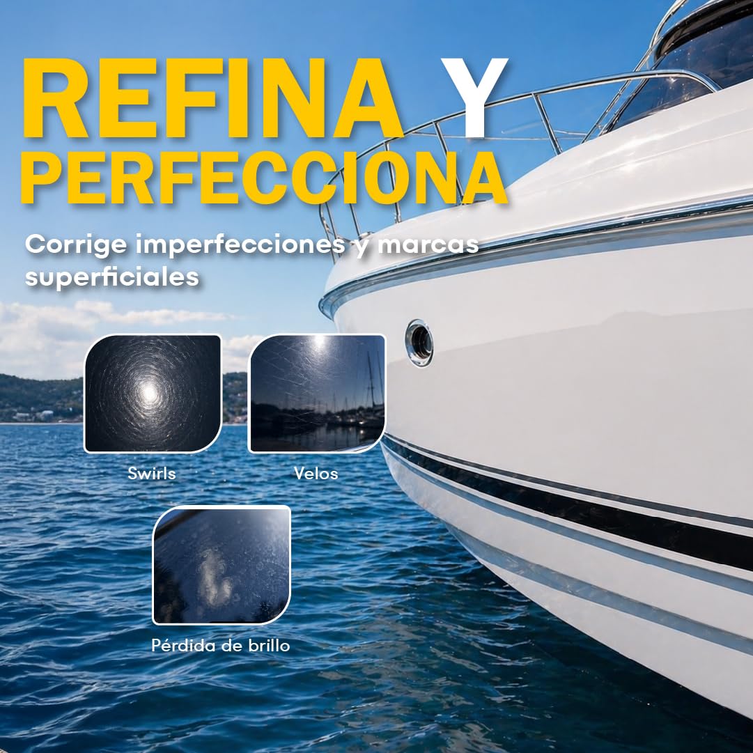 Pulimento nautico alto brillo gelcoat abrillantador pintura barco eliminador micro rayas oxidacion ligera restaurador casco cubierta brillo espejo profesional 1L | GUBOSA