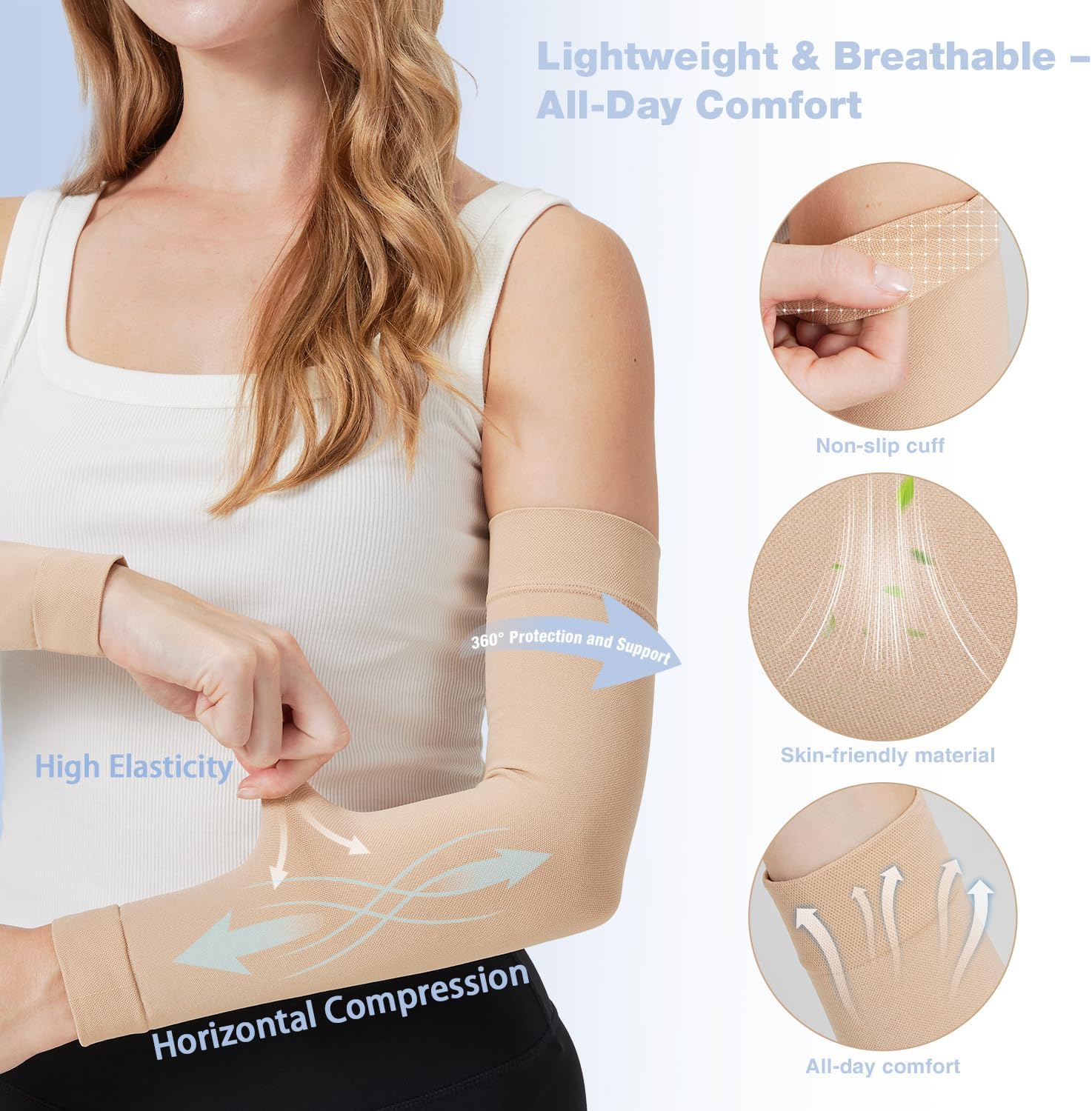 Lymphedema Arm Compression Sleeves for Women 20-30 mmHg Full Arm Support for Swelling Relief & All-Day Wear - Image 6