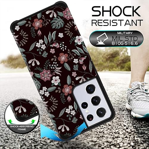 Miniatura 4 de Funda para Samsung Galaxy S21 Ultra con diseño floral, funda para teléfono ShinyMax Galaxy S21 Ultra, funda híbrida de doble capa blindada