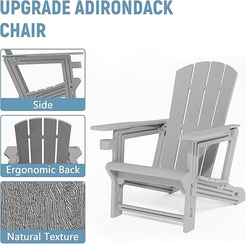 Miniatura 4 de Silla Adirondack, sillas Adirondack de plástico HDPE, sillas para hogueras para todo tipo de clima con soporte para tazas, silla de césped al aire