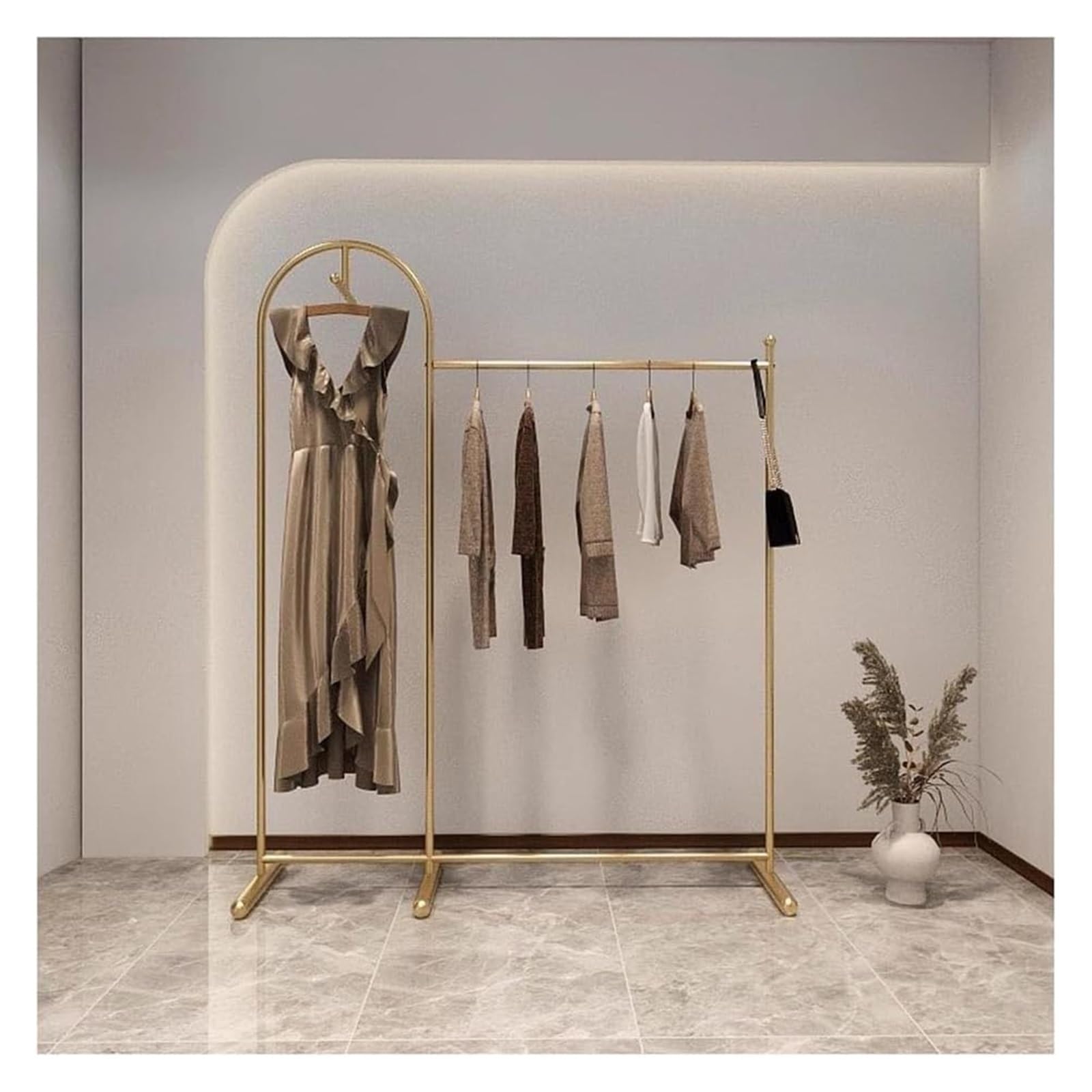 FGXHHS Freestanding Metal Garment Rack with Open Partition for Retail Stores, Bedroom, and Wardrobe Organization