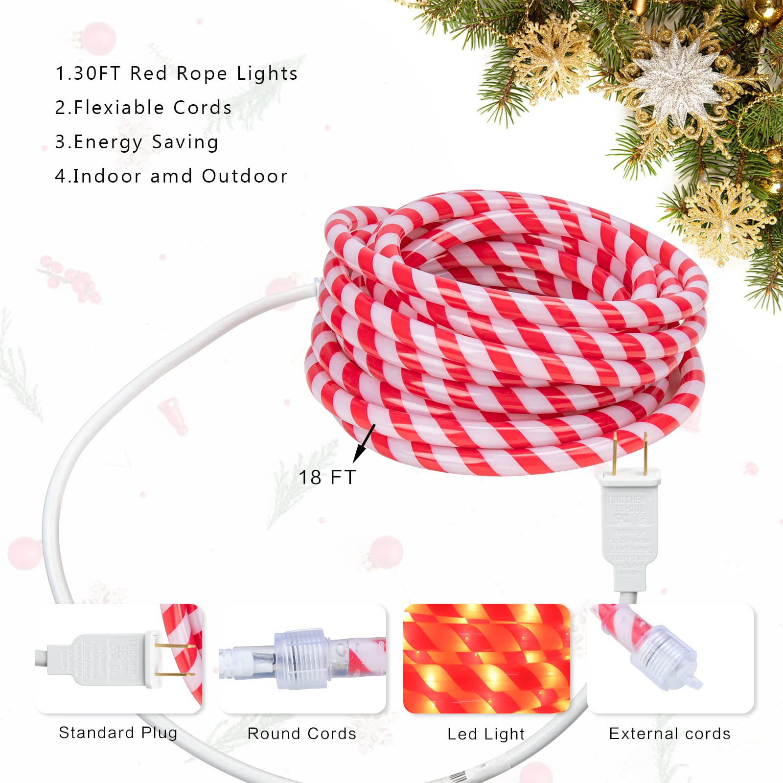 Remote Control Christmas Decorations 40FT - 240 LED Red & White Striped ...