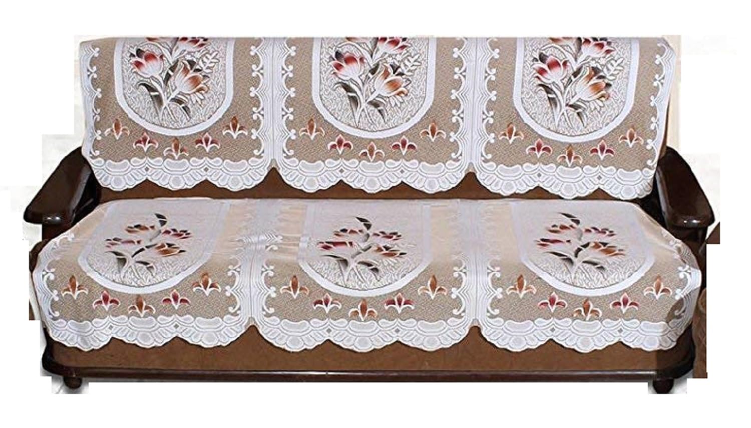 A CUBE LUXURY SOLUTION Net Fabric Floral 3 Seater Sofa Cover Set 2 Pieces