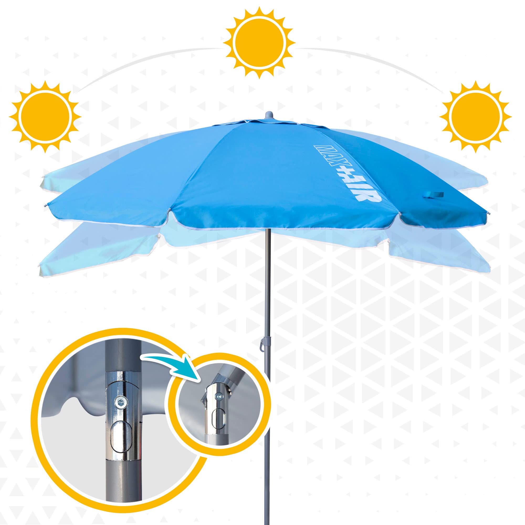 AKTIVE 62239 - Ombrellone da spiaggia grande antivento ultra resistente | Albero inclinabile | Include borsa portaoggetti con maniglia per il trasporto | Grande ombrellone da spiaggia blu