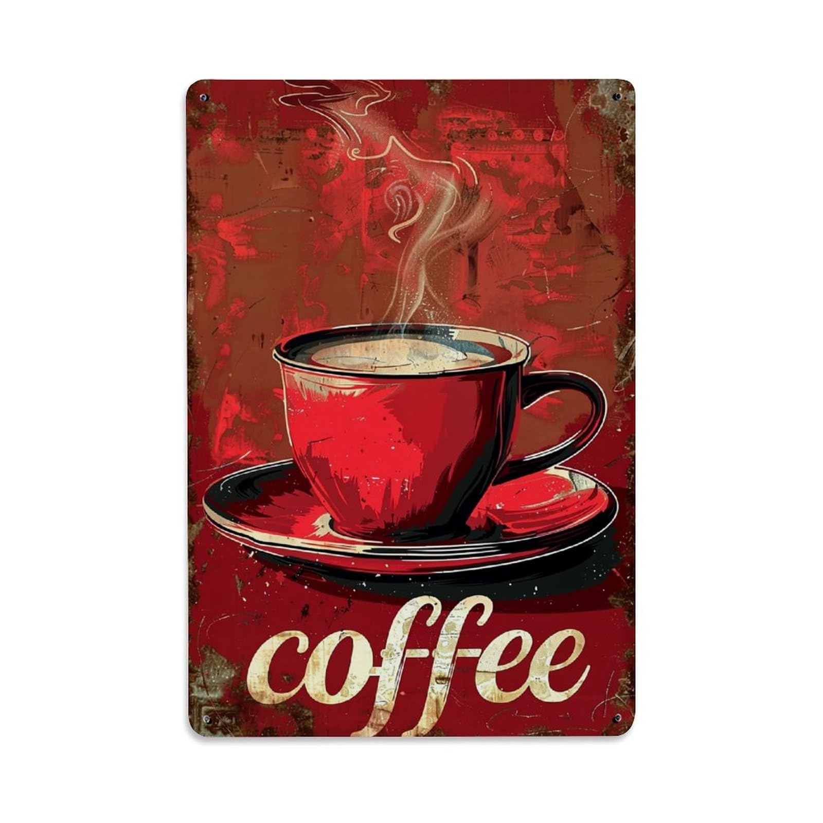 Jdfenggu Vintage Red Coffee Cup Steam Art Retro Metal Tin Sign, Decor Art Poster For Bar, Home, Man Cave, Kitchen, Laundry Room Gift 8X12inch