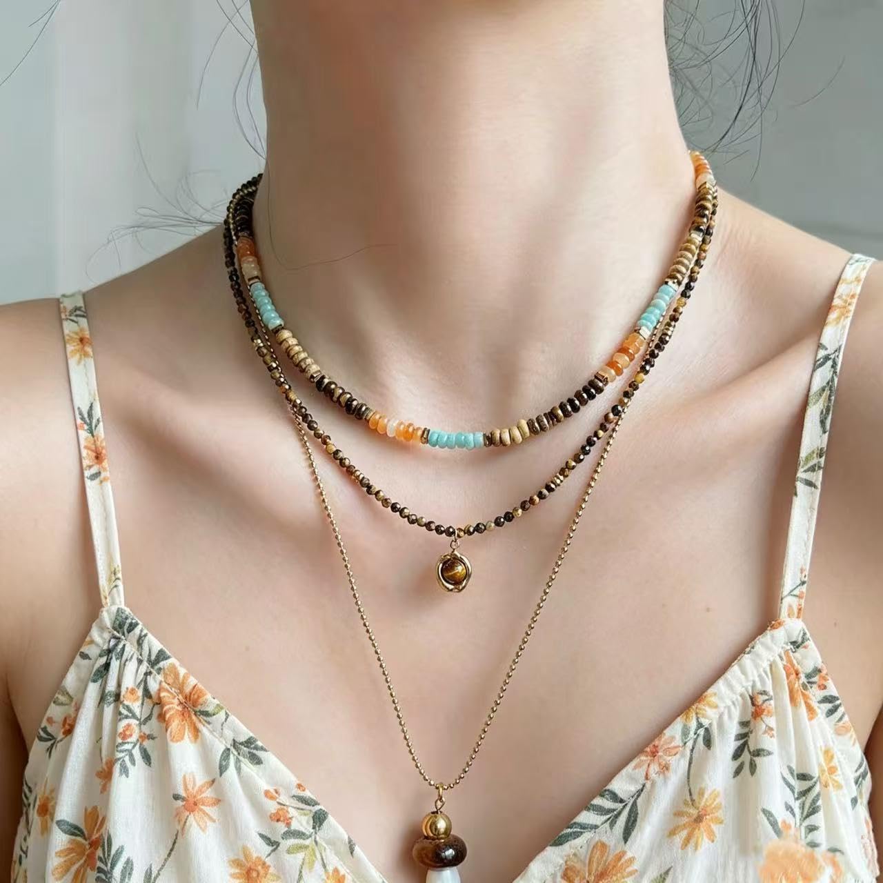 Handmade Colorful Beaded Necklace, Adjustable Chain Boho Necklaces for Women, Jewelry Gift for Her