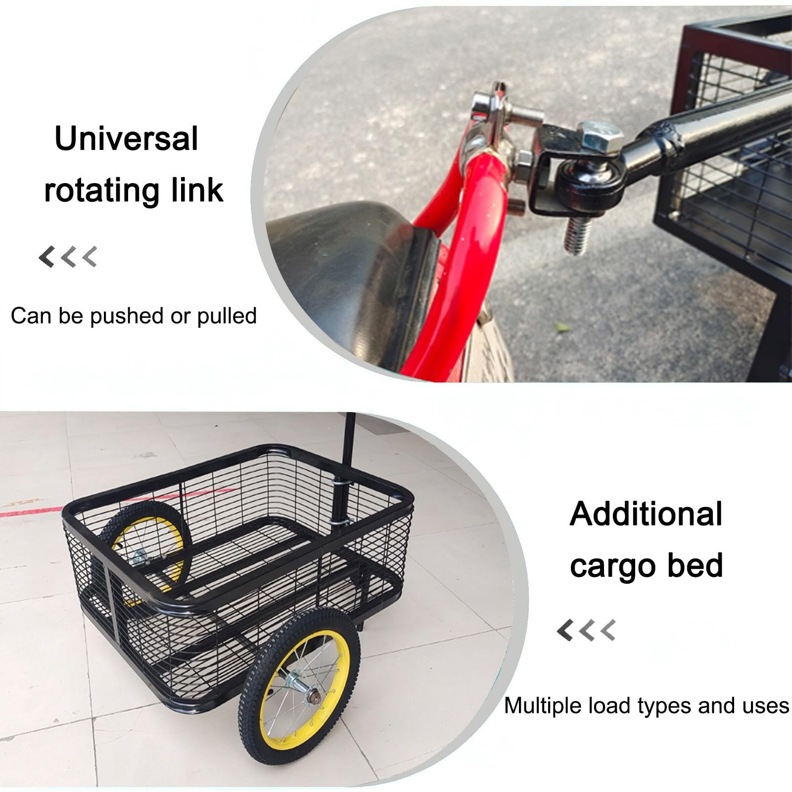 Remolque de carga de bicicleta resistente con enganche universal, ideal para transporte de mascotas, compras y picnics