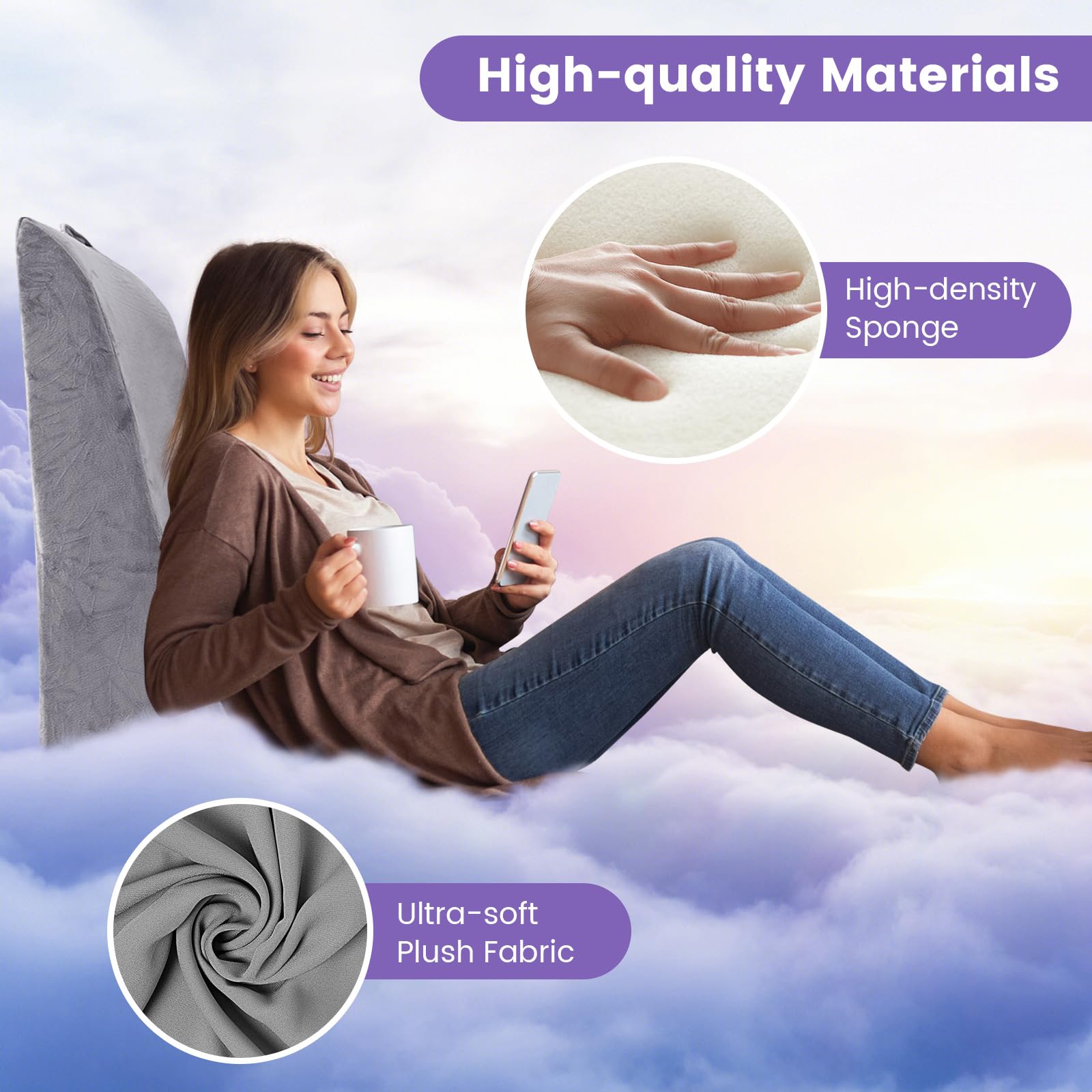 GIANTEX Cojín de lectura para sofá y cama, cojín cómodo y suave con funda extraíble, cojín en cuña, soporte para espalda y piernas, con diseño ergonómico y asa