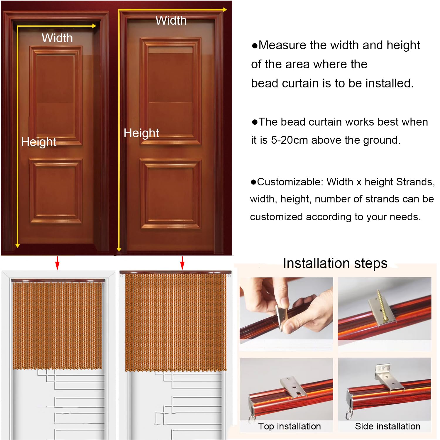 Cortina de Cuentas de bambú para Puertas, Cortinas de Cuentas de Madera Rojas, biombos para Salas de Estar, decoración divisoria, 100 cm x 100 cm.