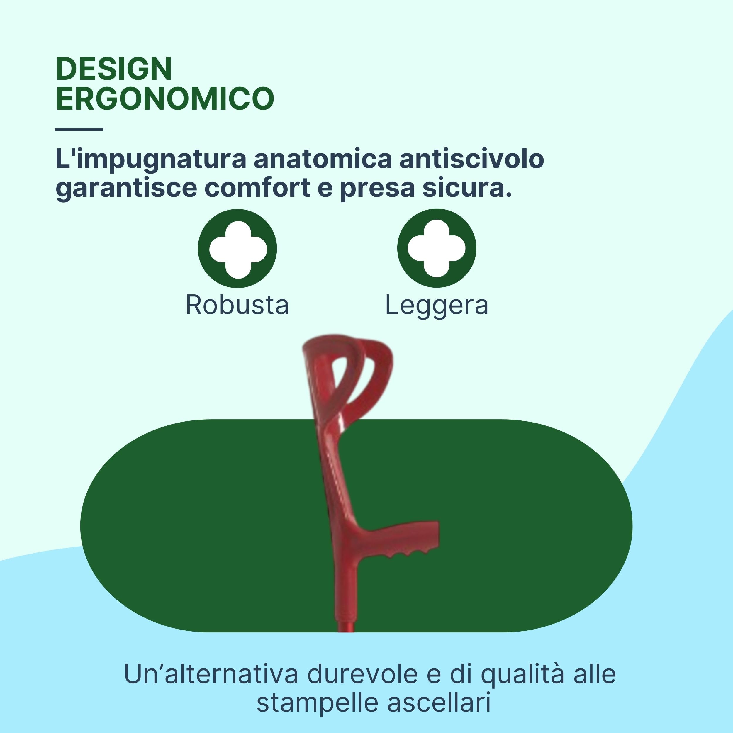 Stampelle Ortopediche Regolabili in 1 Paio Altezza Blu - Doppia Stampella Ortopedica con Anello Antirumore, Pomello Rifrangente e Impugnatura Antiscivolo