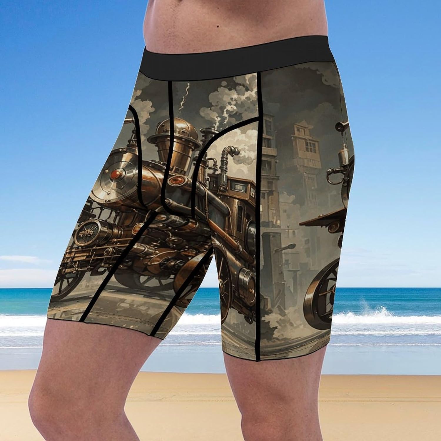 Steampunk Style Compression Shorts Men Spandex Sport Shorts Workout Performance Baselayer Underwear