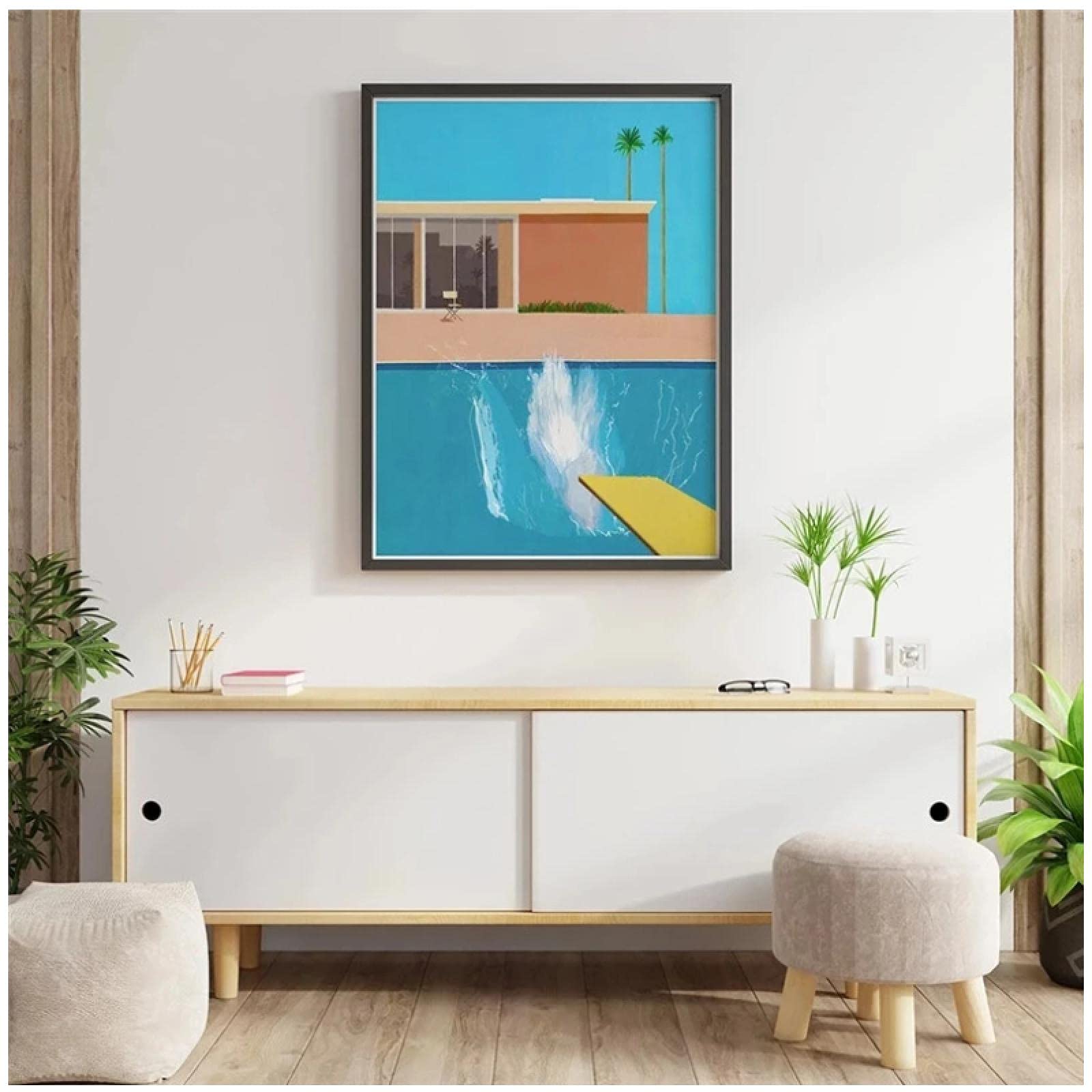 GLWDME Poster da parete, Quadri moderni soggiorno, David Hockney Un tuffo più grande Stampe su tela, Quadri per camera da letto(Senza cornice)