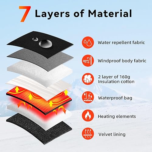 Miniatura 5 de Guantes térmicos para hombres y mujeres, batería de 7.4 V, 22.2 Wh, guantes térmicos recargables, para pantalla táctil, impermeables, eléctricos,