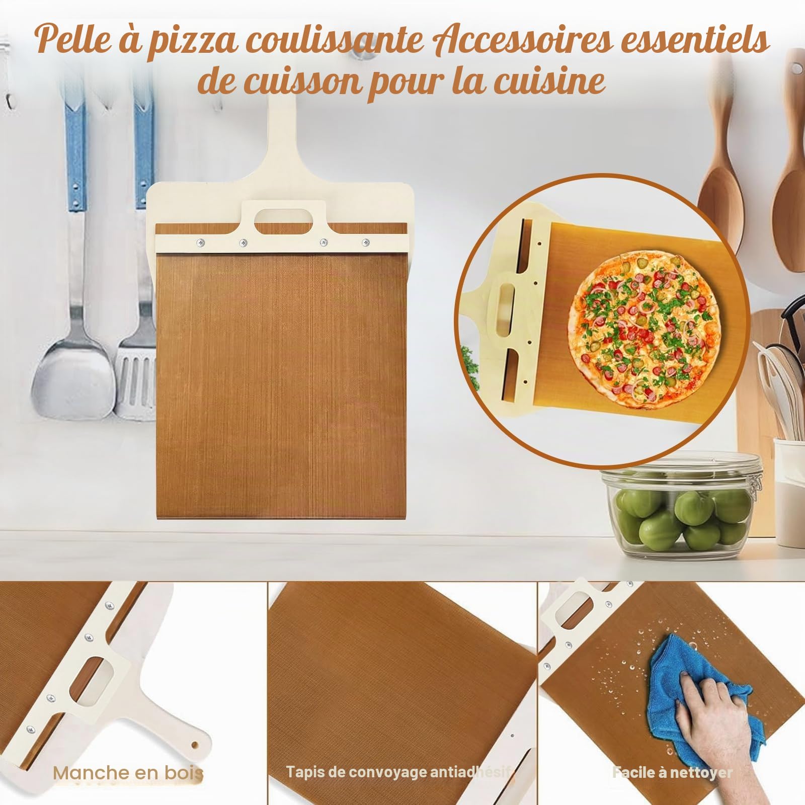 Sliding Pelle à pizza [2026 NOUVEAU] Pelle à pizza coulissante pour pizza parfaitement transmise (55 x 30) (50 x 30)