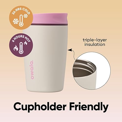 Miniatura 3 de Owala SmoothSip Slider Vaso Térmico de Acero Inoxidable Aislado, Taza de Café Helado Reutilizable, Taza de Viaje para Café Caliente, Sin BPA 12 oz,