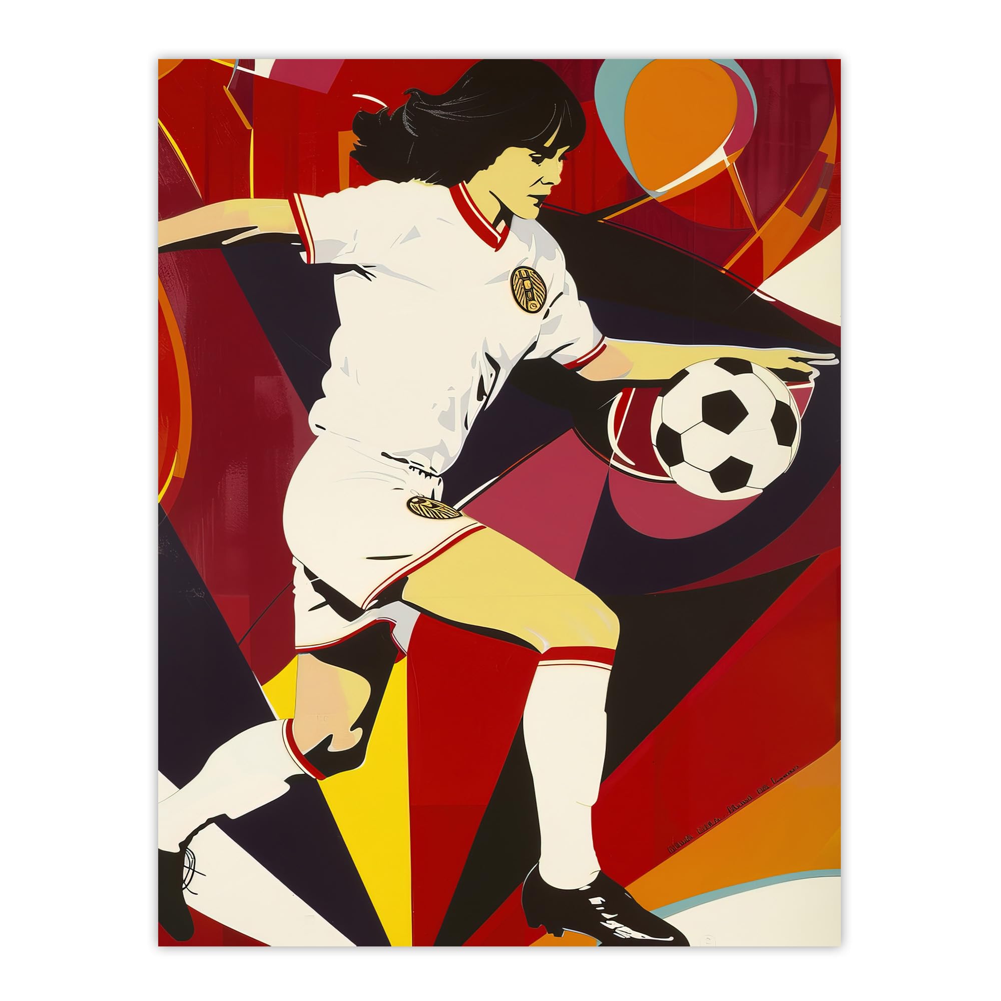 Artery8 Female Footballer in Motion Artwork Red Powerful Living Room Large Wall Art Poster Print Thick Paper 18X24 Inch