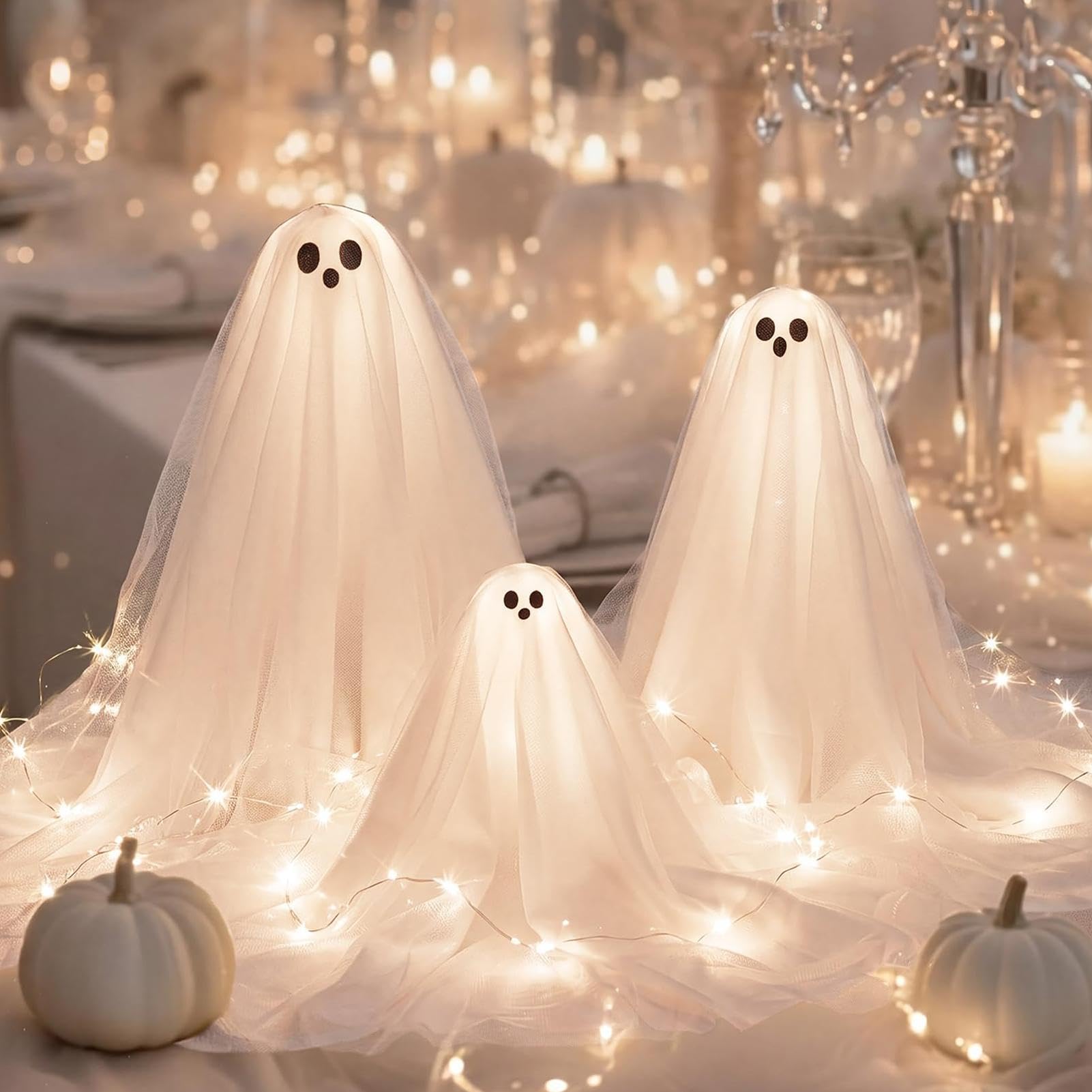 Decorazioni Fantasma Halloween 3 Pezzi Decorazioni Halloween Luminose | Statuetta Fantasma con Striscia LED per la Casa, Ufficio, Soggiorno, Camera da , Sala da Pranzo, Libreria, Comodino