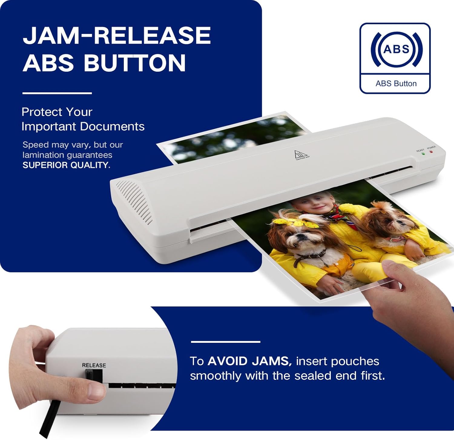 Laminator 13 Inch A3 Laminator Machine, 7 in 1 Desktop Thermal Laminator Never Jam with 40 Laminating Pouches, Paper Trimmer and Corner Rounder, Fast Warm-Up Home Office School Use, White