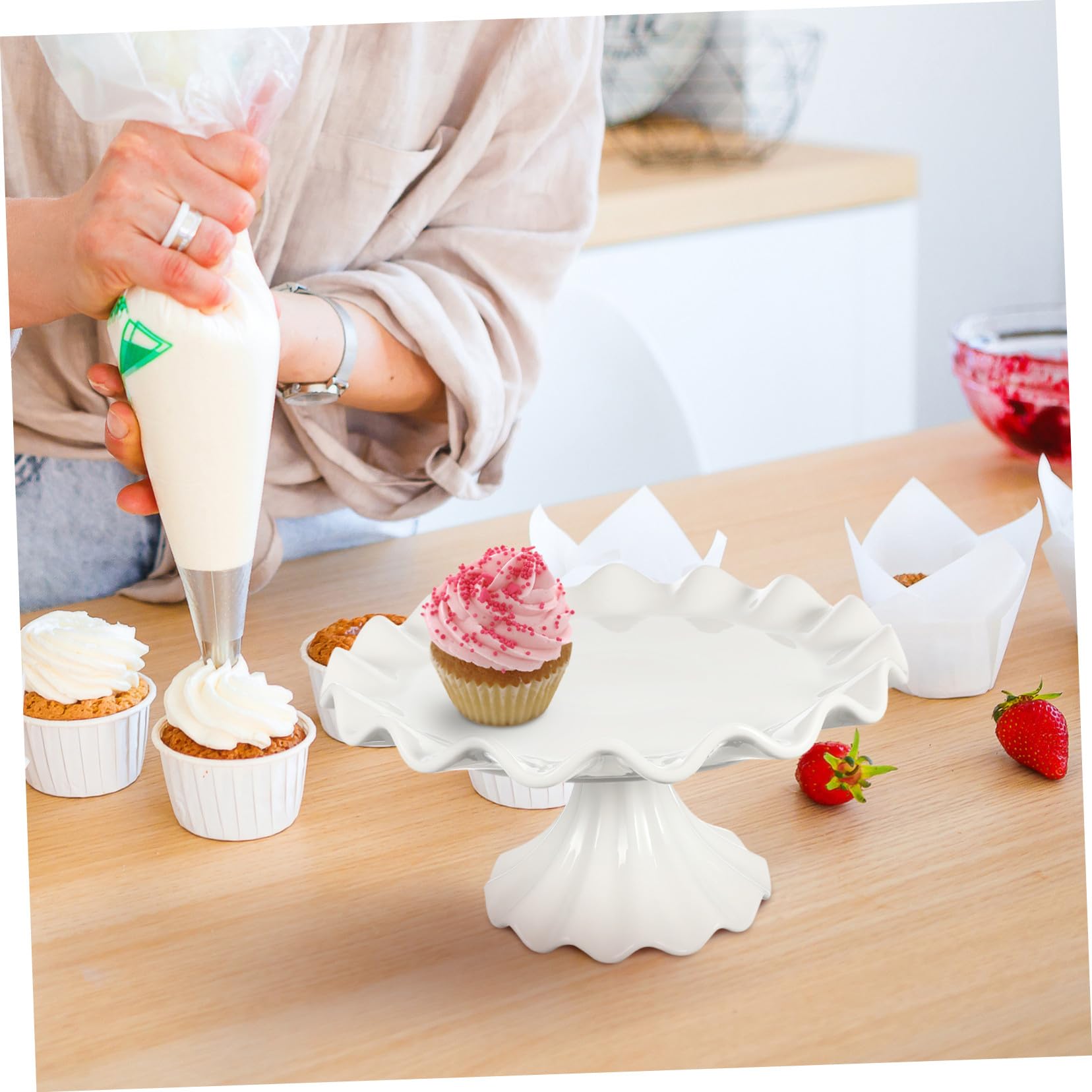Angoily Présentoir à Gâteaux sur Pied Plateau de Présentation à Desserts Présentoirs à Pied pour Fêtes Assiette à Gâteau Céramique Support à Gâteaux