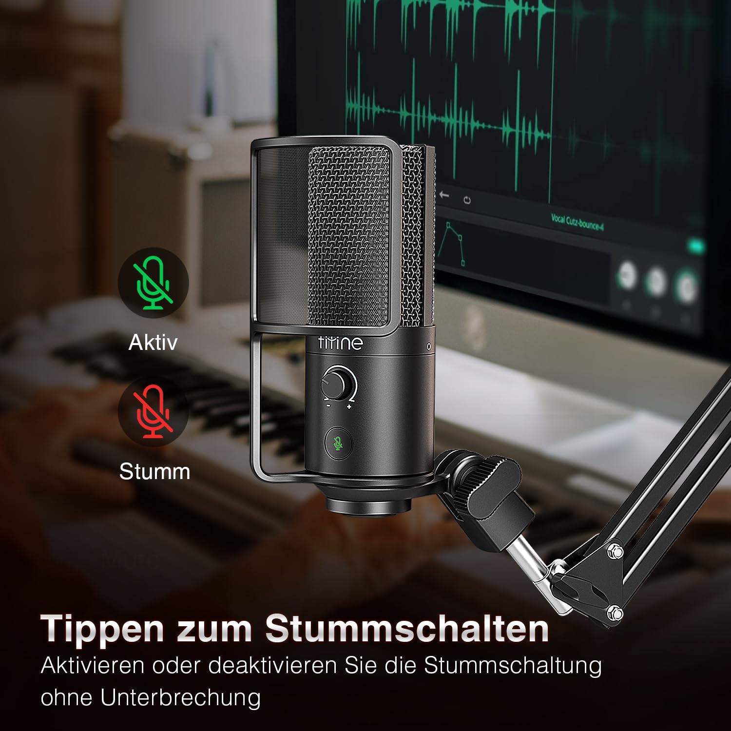 FIFINE USB Microphone Kit with Mute Button, Podcast Microphone with Boom Arm Stand for PC Computer, Studio Condenser Mic for Streaming Recording Vocal VoiceOver-T669PRO1
