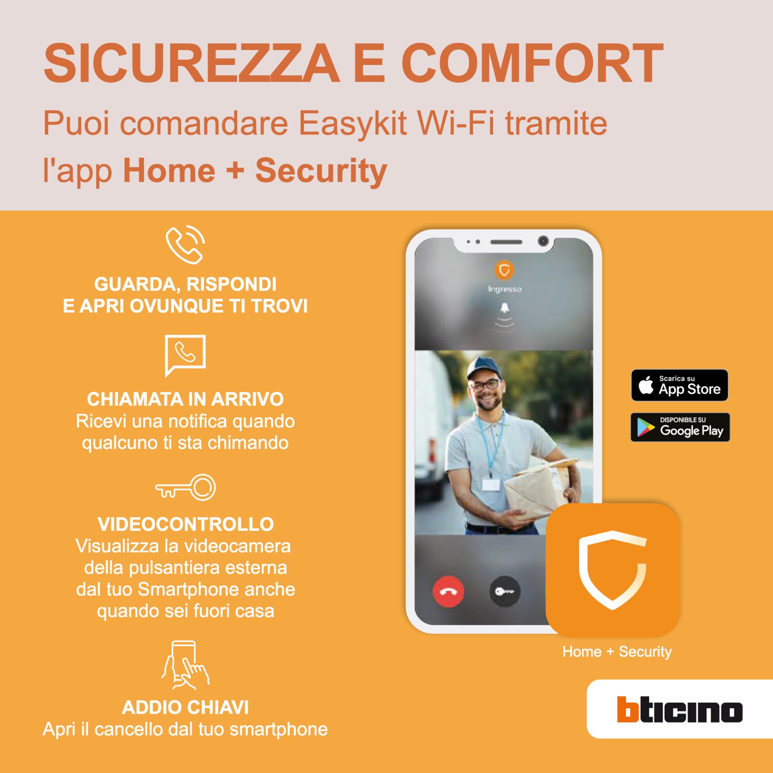 Bticino 310913 EASYKIT WIFI VIDEOCITOFONO MONOFAMILIARE Plug-In 2 Fili con 1 Pulsantiera Esterna, Campanello, Telecamera, 1 Monitor Interno 7 pollici a Colori con Vivavoce, Espandibile per Bifamiliare
