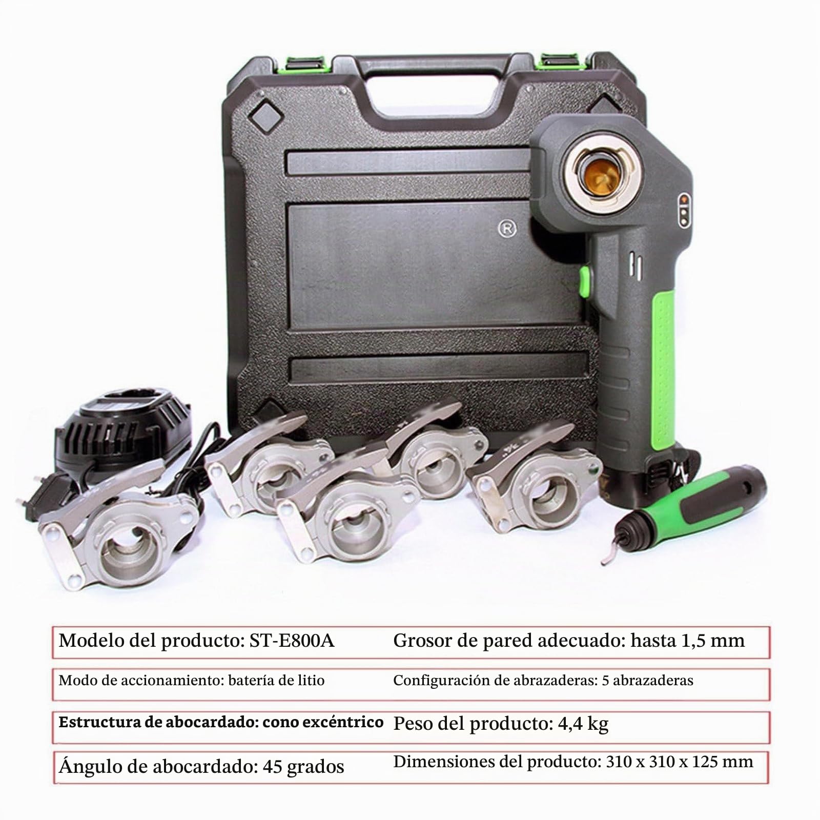 Expansor EléCtrico De Tubos De Cobre, Alimentado Por BateríA De Litio, Herramienta De Abocardado De 1/4" A 3/4", Abocardador De Tubos ExcéNtrico De 45° Con 5 Abrazaderas