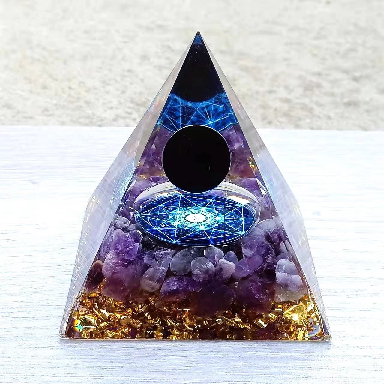 Empath Abundance Healing Crystal Orgonite Pyramid, Energy Protection Chakra Healing Crystals Pyramid for Positive Energy Reiki Supplies, Pyramid Reiki Healing Crystal Positive Energy Meditation Tool