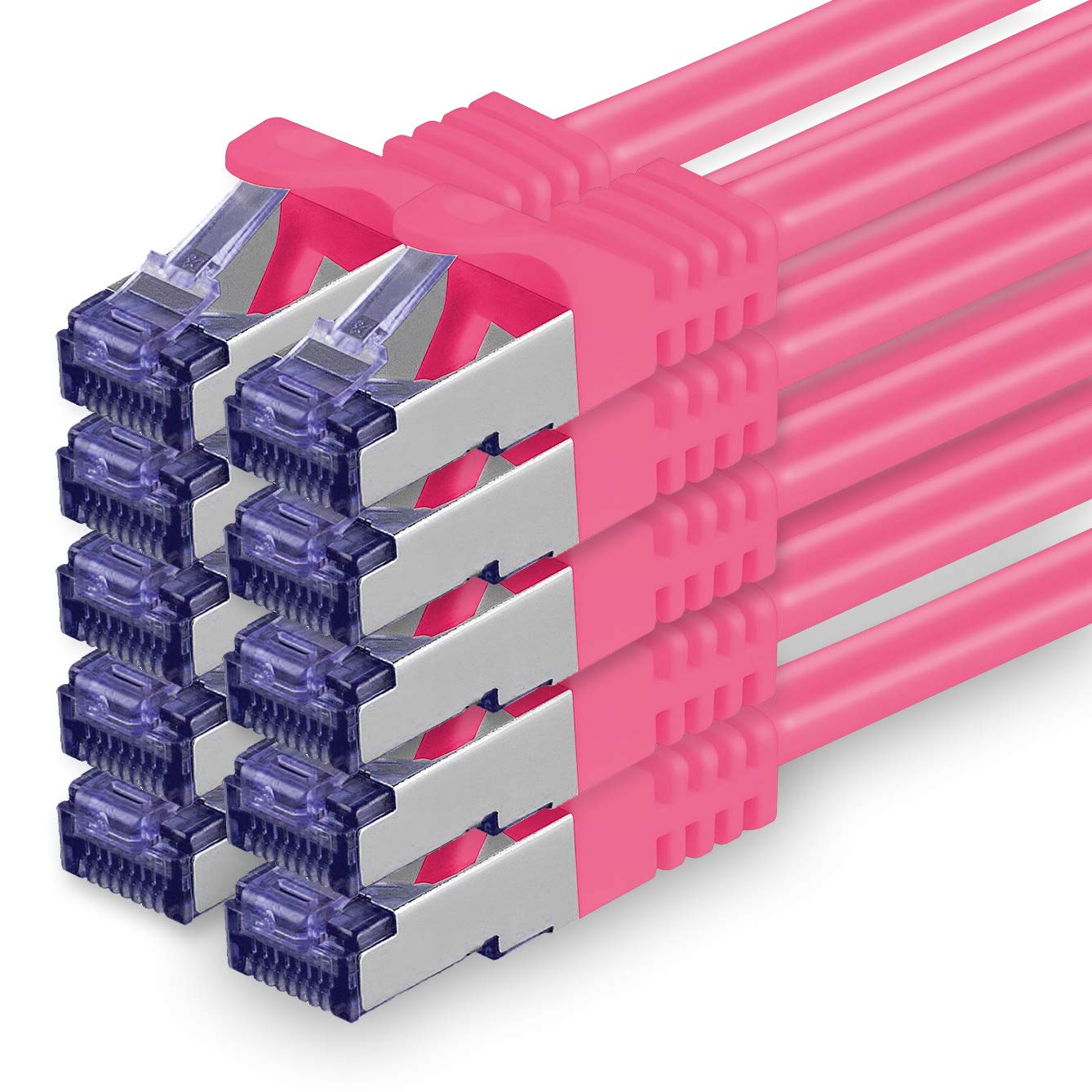 1aTTack.de Cat.7 Netzwerkkabel 2m - Magenta - 10 Stück - Cat7 Patchkabel (SFTP/PIMF/LSZH) Rohkabel 10 Gb/s mit Rj 45 Stecker Cat.6a - 10 x 2 Meter Magenta