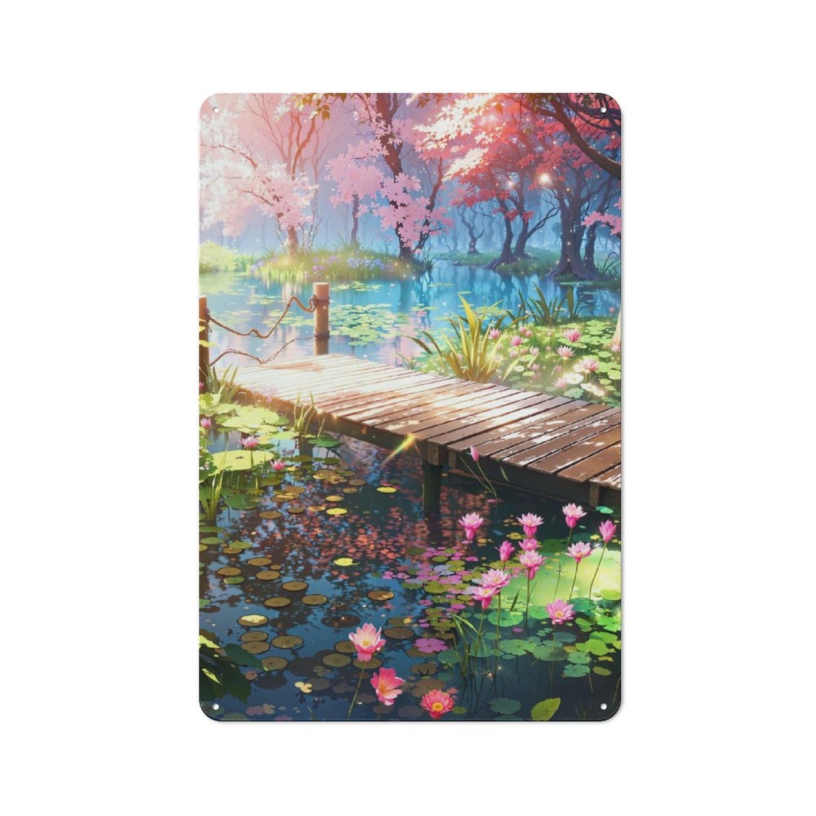 Junmoney Peaceful Pond Metal Plaque 30X20cm With For Garage Wall, Vintage Decor, For Vintage Wall Decor Fans, For Metal Sign Collectors