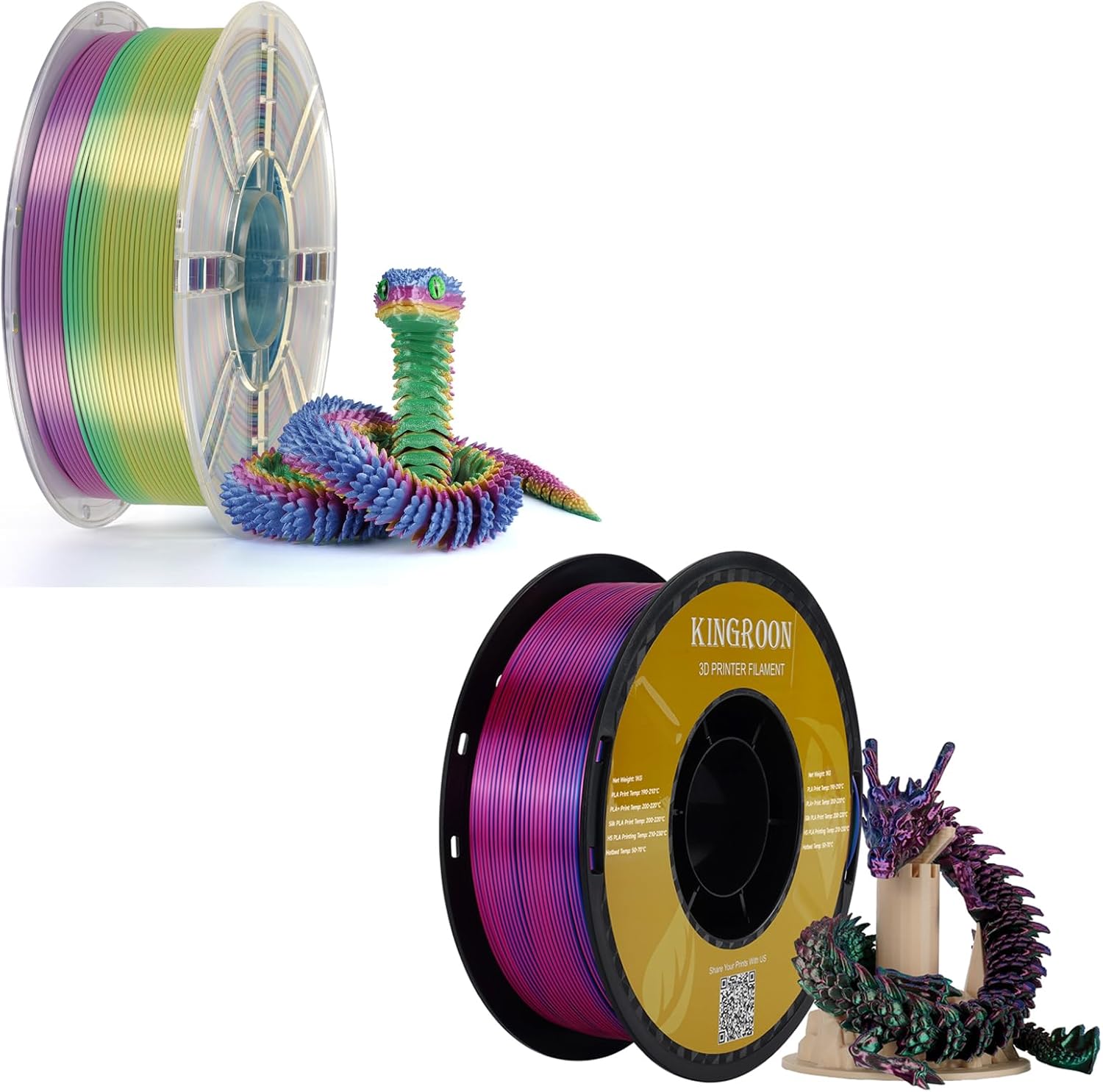 Kingroon Silk PLA Filament 1.75mm & Rainbow PLA Triple Color