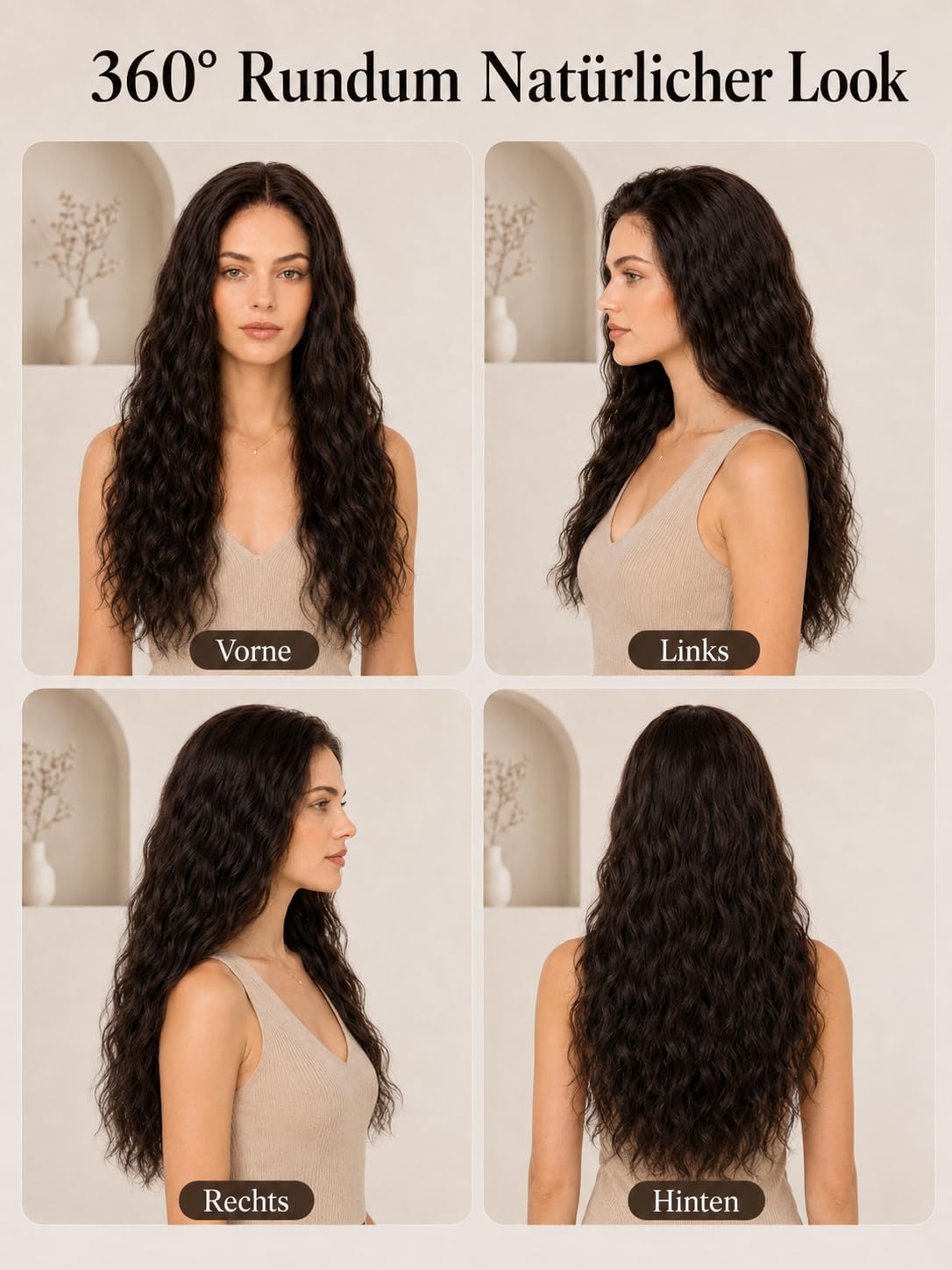 Body Wave Perücke 75 cm Dunkelbraun 33x10 cm Spitzenfront | 100% Echthaar, HD unsichtbare Spitze, vorgezupfte Haarlinie, kleberfrei, Damenperücke, weiche Body-Wave-Textur
