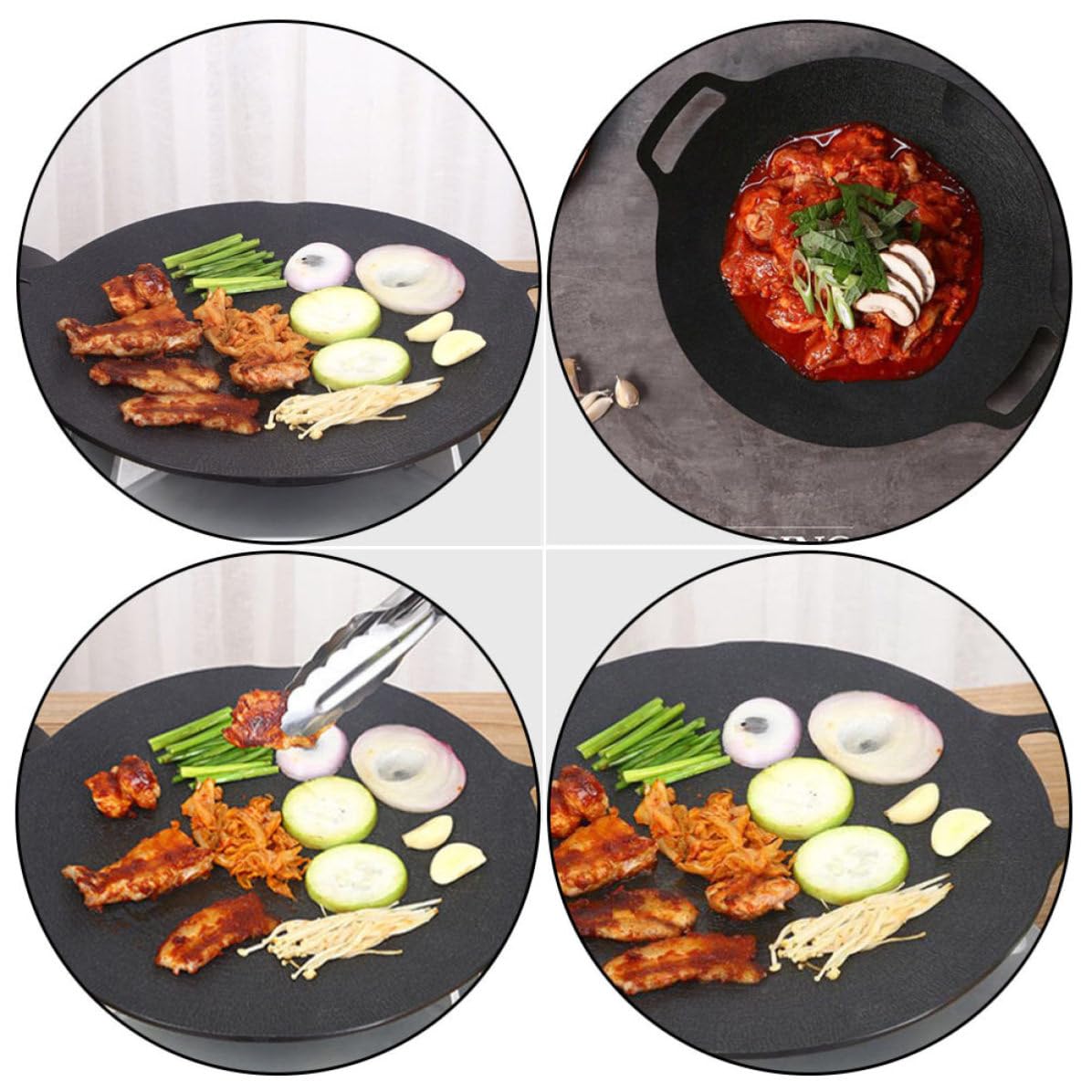 ULTECHNOVO Padella per Barbecue Antiaderente, Piastra per Grigliare Rotonda in Lega di Alluminio Nera, Resistente alle Macchie, Facile da Pulire, per Pancetta e Carne alla Griglia