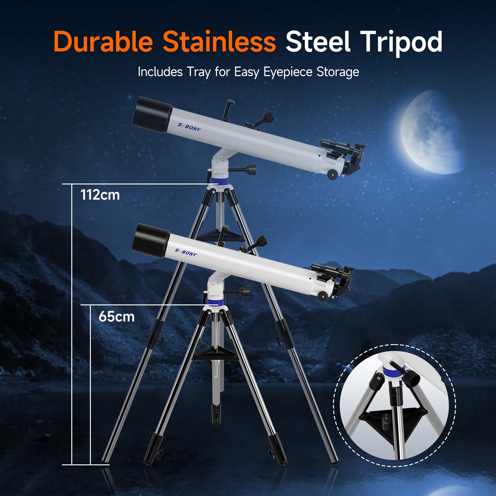 Svbony SV520 Teleskop dla Dorosłych, Apertura 90 mm, Ogniskowa 800 mm, Wszystko Metalowe Teleskop do Astronomii z Montażem Azymutalnym, Kontroler Bezprzewodowy, do Obserwacji Wizualnych