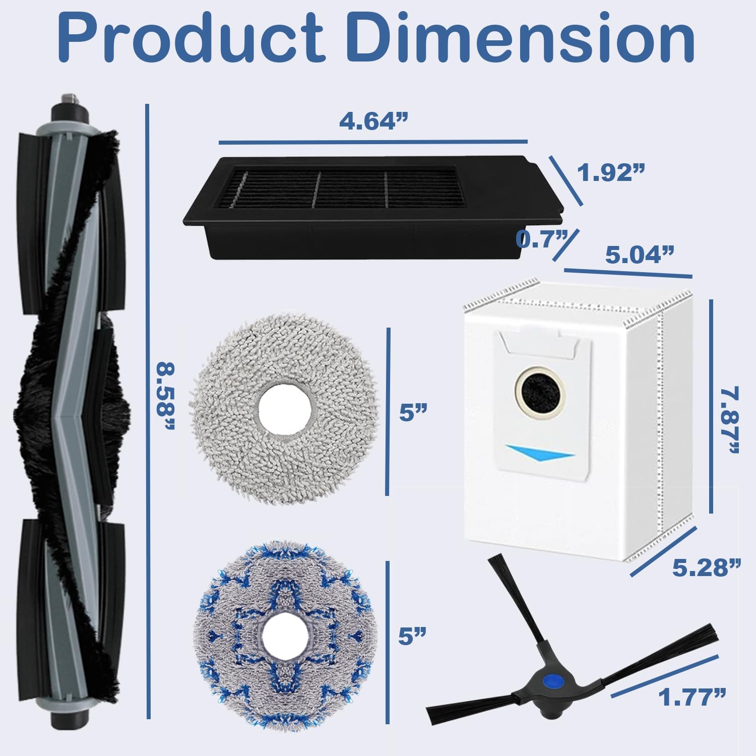 DEEBOT X2 Omni Replacement Parts for ECOVACS DEEBOT X2 Omni / X2 / X2 Pro Robot Vacuum, 2 Main Rubber Brush,4 Side Brush,4 Hepa Filters,4 Dust Bags,4 Mop Cloths