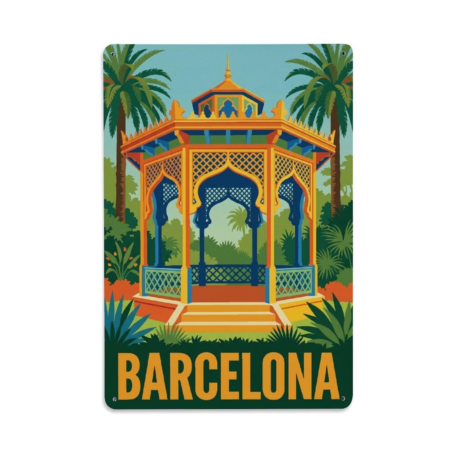 Vintage Travel Pavilion Spain Garden Metal Tin Sign