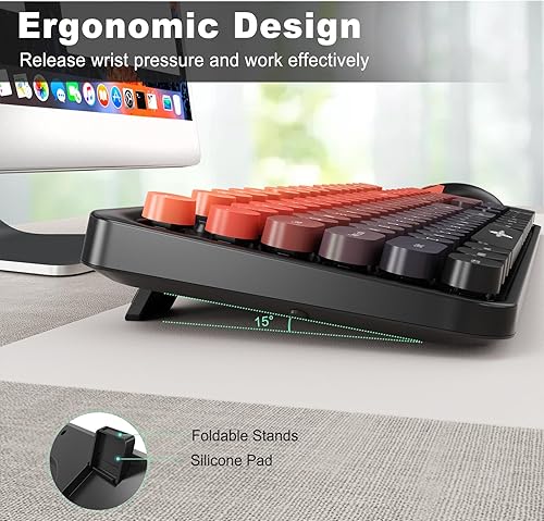 Miniatura 6 de Letton - Combo de teclado inalámbrico y ratón, estilo retro lindo, 104 teclas redondas coloridas con teclado numérico, mouse letton de tamaño