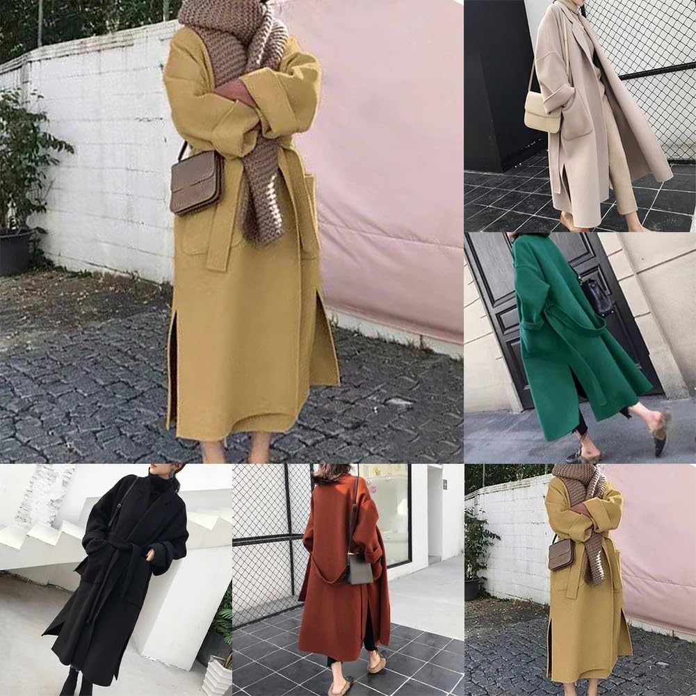 Cappotto in cashmere laterale, da donna, lungo, sopra il ginocchio, giacca in lana con cintura Trench puro stile coreano con risvolto, capispalla invernale