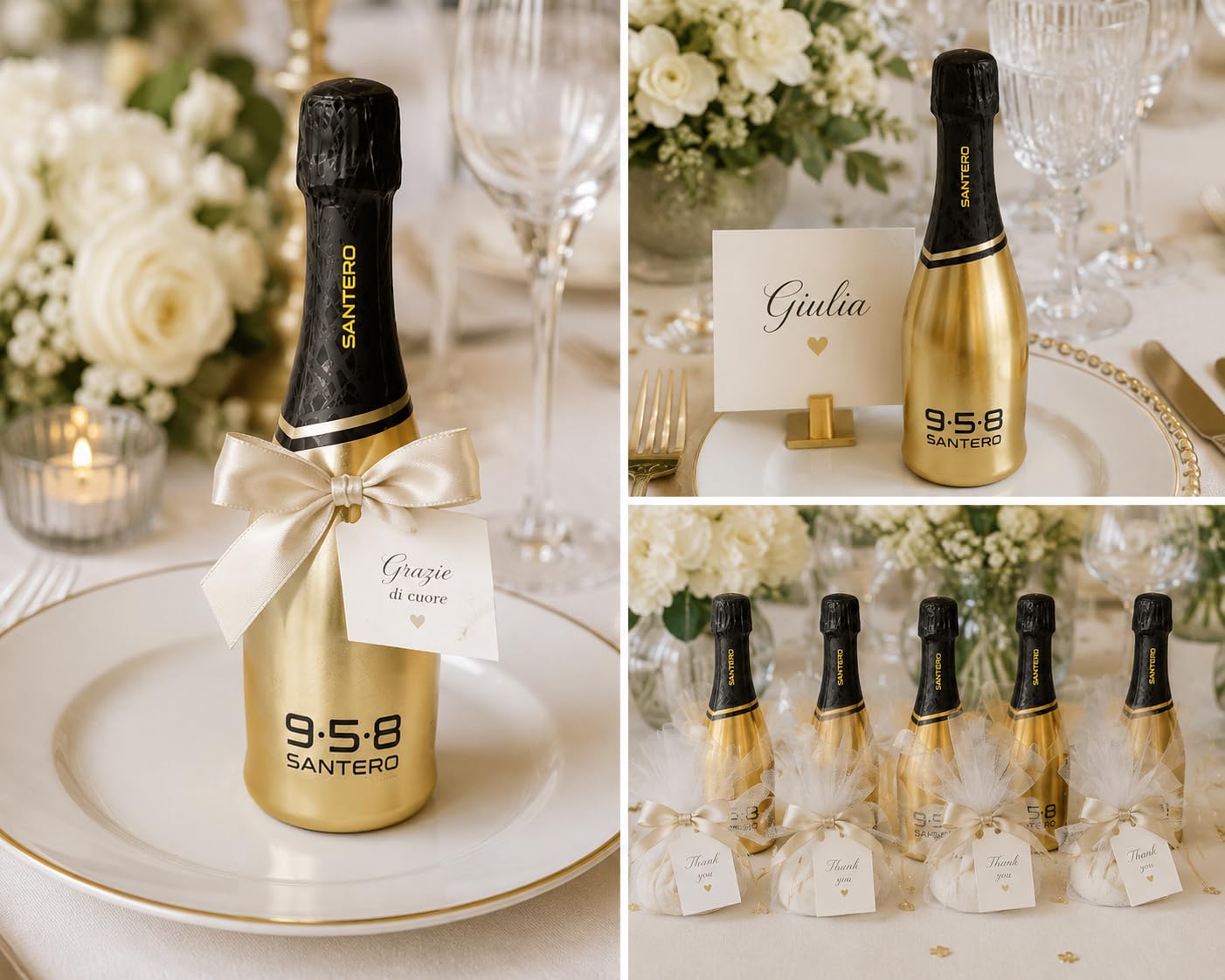 958 Santero Oro Gold Millesimato Mini Bottiglie Spumante Millesimato Oro Gold 20cl x12 – Idea Bomboniera Elegante per Matrimonio, Laurea, Compleanno, Eventi e Confettate – Selezione Sim&Cake