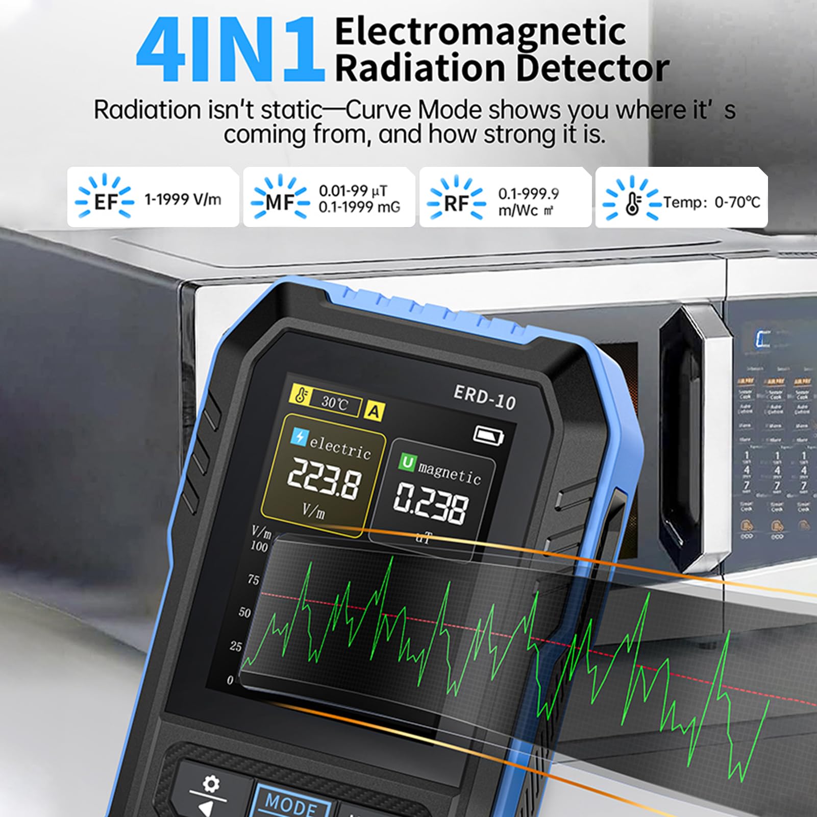 3-in-1 EMF-Messgeräte Strahlungsdetektor EF MF RF Handgehaltener Digitaler Elektromagnetische Felder Detektor LCD