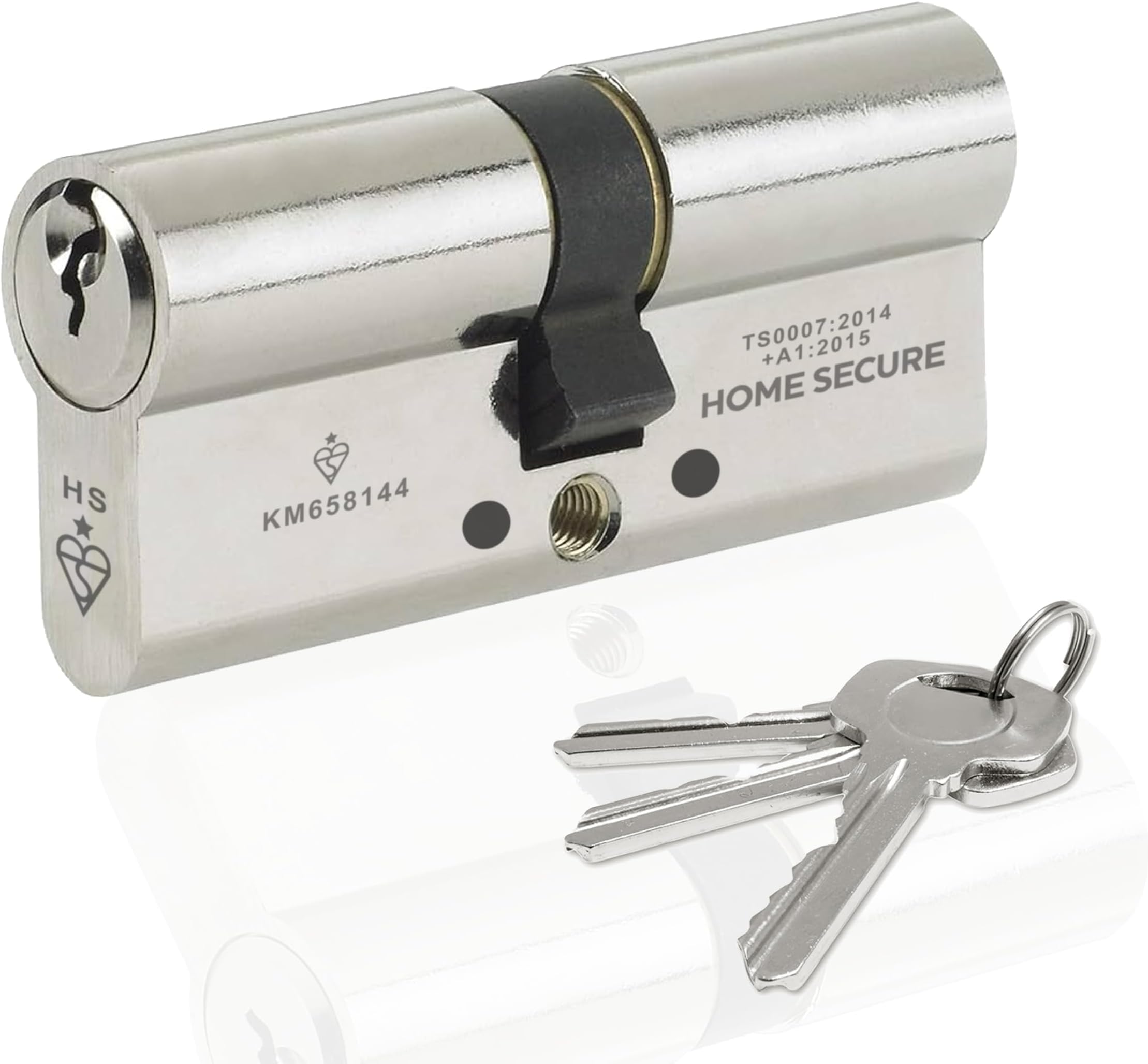 Home Secure™ Euro Cylinder Door Lock TS007 1 Star Security Rated with 3 Keys, Anti-Bump, Anti-Drill, Anti-Pick, Anti-Screw, Anti-Twist for UPVC, Wooden, Composite Doors (Polished Nickel, 45mm X 45mm)