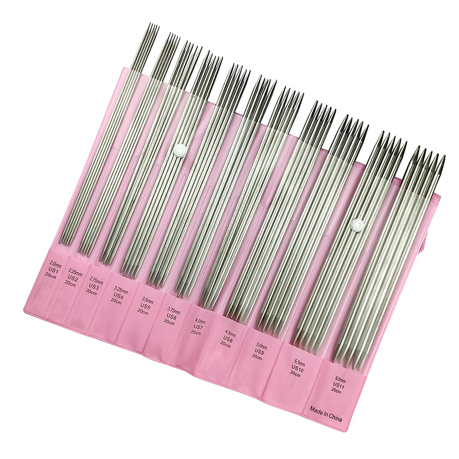 Tsophreniq 11Pairs Double Head Stainless Steel Knitting Needle 2.0mm-6.0mm Double Pointed Needle for Beginner Hobbyist Scarf Tool