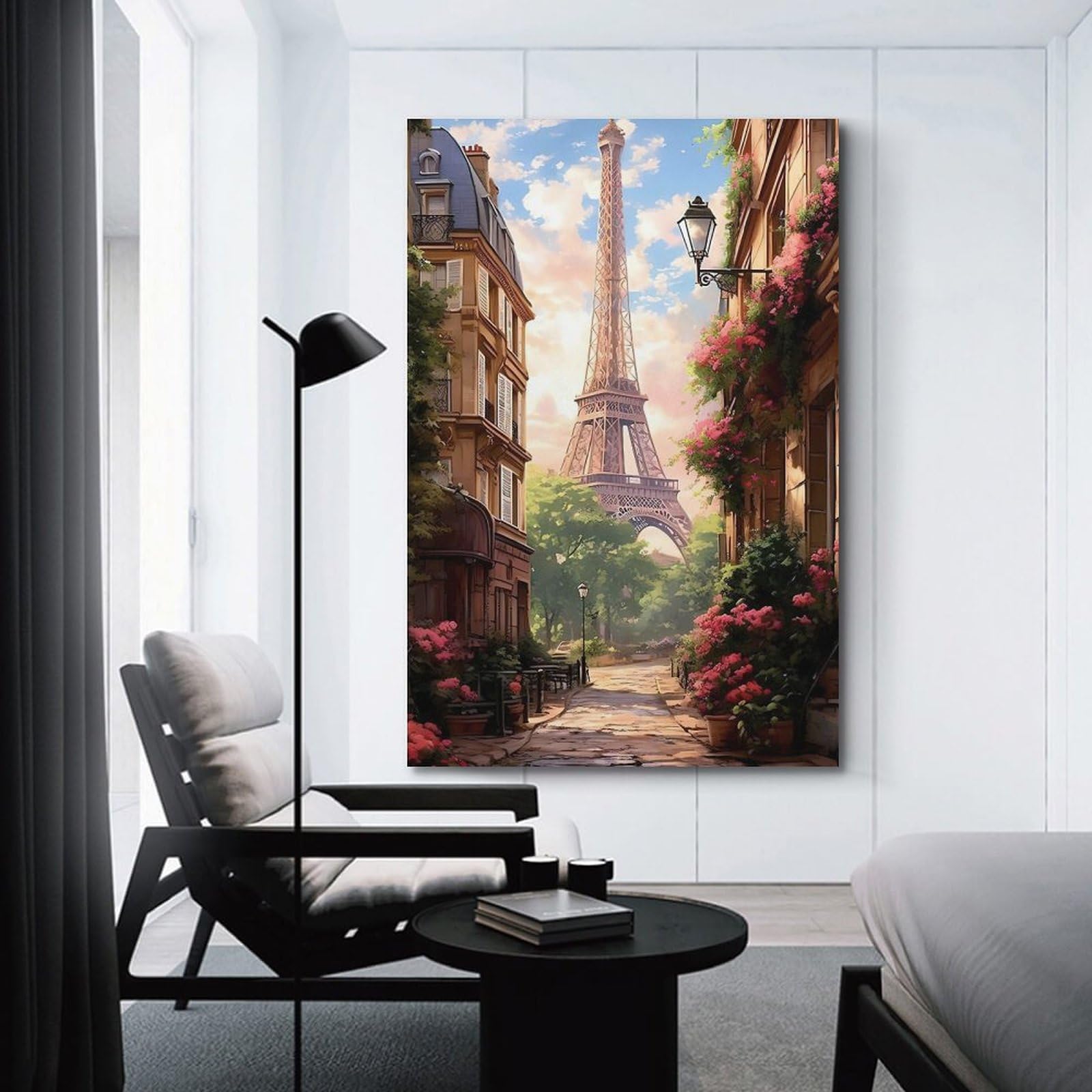 Quadro decorativo in tela stampata, poster, motivo: Torre Eiffel nel sole, con foto di Parigi e Francia primavera (30 x 45 cm